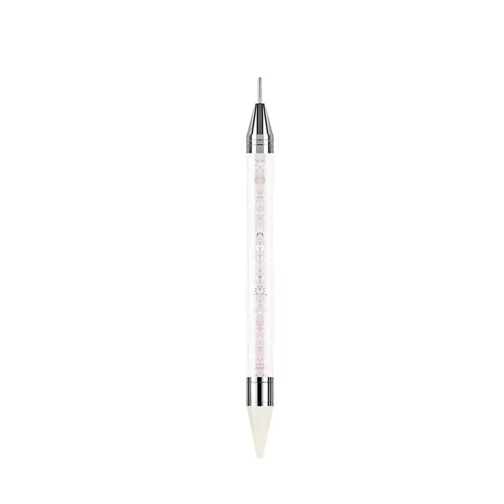 Set of 8 dual-ended rhinestone wax dotting pens with colorful crystal-filled acrylic barrels and metal tips in white, yellow, pink, green, purple, red, blue, and black. - White
