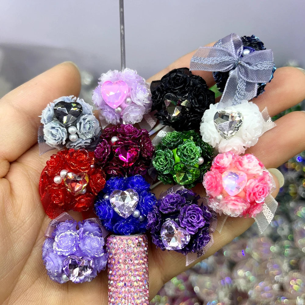 Fabric Bowtie Pearls Shiny Flowers Heart Clay DIY Fancy Beads-Random Mixed