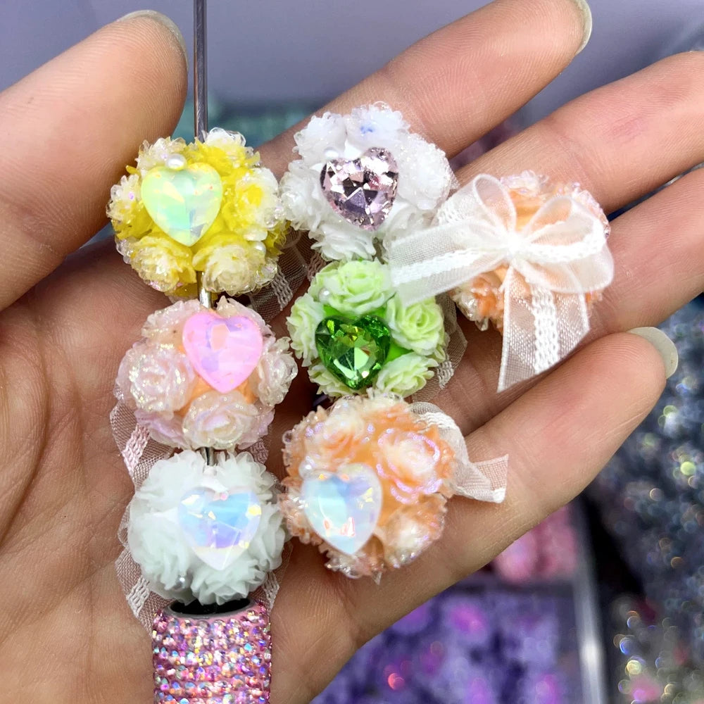 Fabric Bowtie Shiny Flowers Heart Clay DIY Fancy Beads-Random Mixed