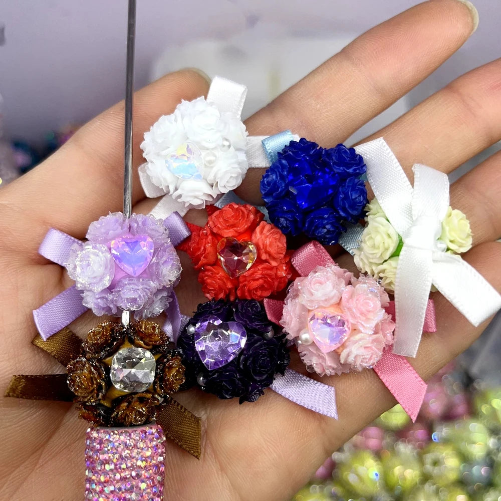 Fabric Bowtie Shiny Flowers Heart and Pearls Clay DIY Fancy Beads-Random Mixed