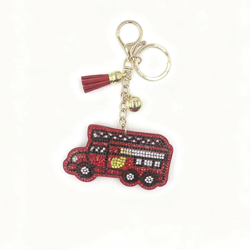 Fire Truck Rhinestone Keychain for DIY