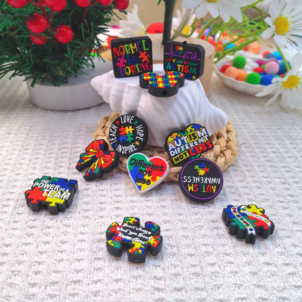 Flatback Autism Series Silicone Focal Beads for DIY Pens Bracelet
