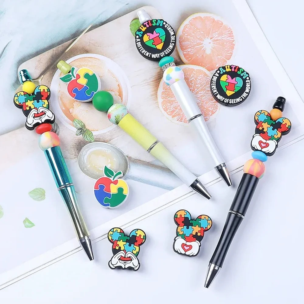 Flatback Autism Silicone Focal Beads for DIY Pens Keychains