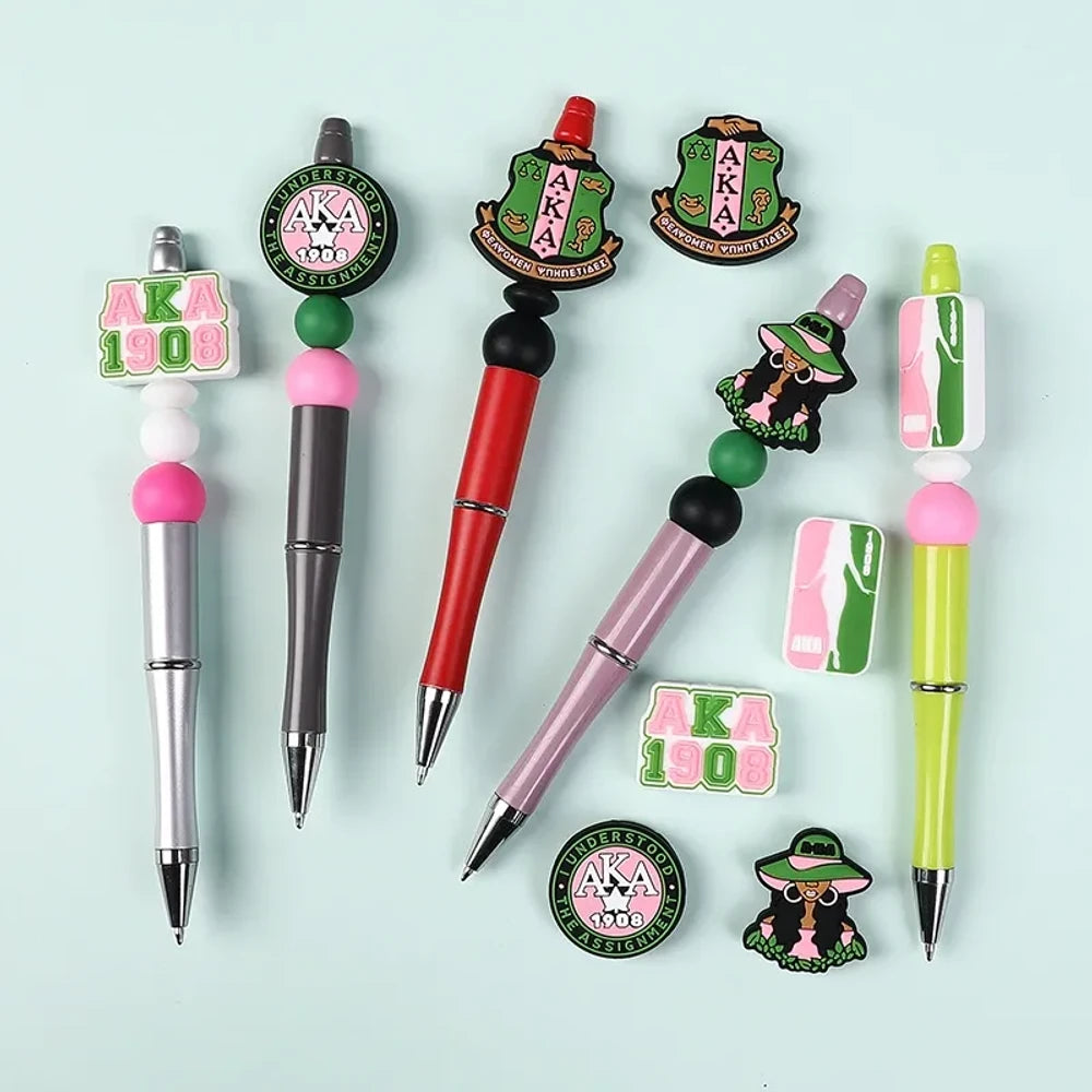 Flatback Black Women's Sorority Silicone Focal Beads for DIY Pens Keychains