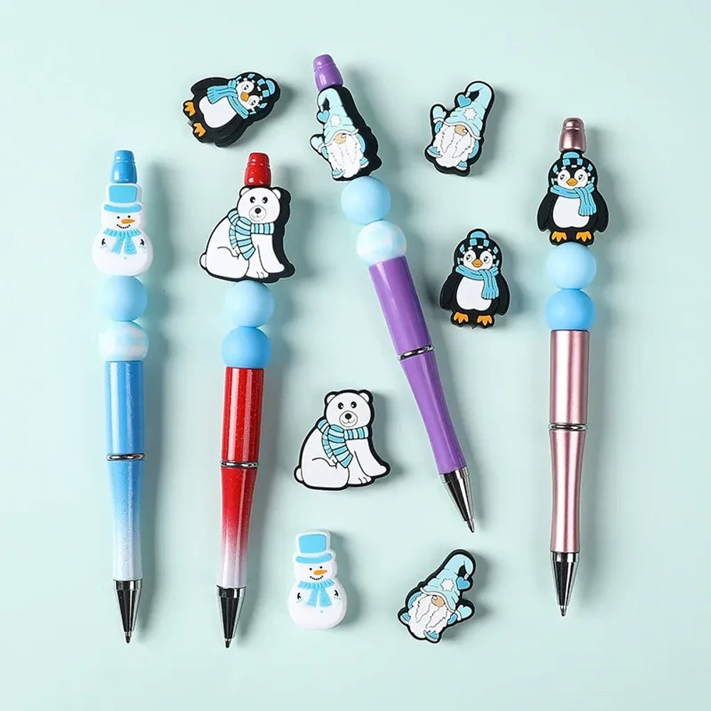 Flatback Blue Christmas Silicone Focal Beads for DIY Pens Keychains
