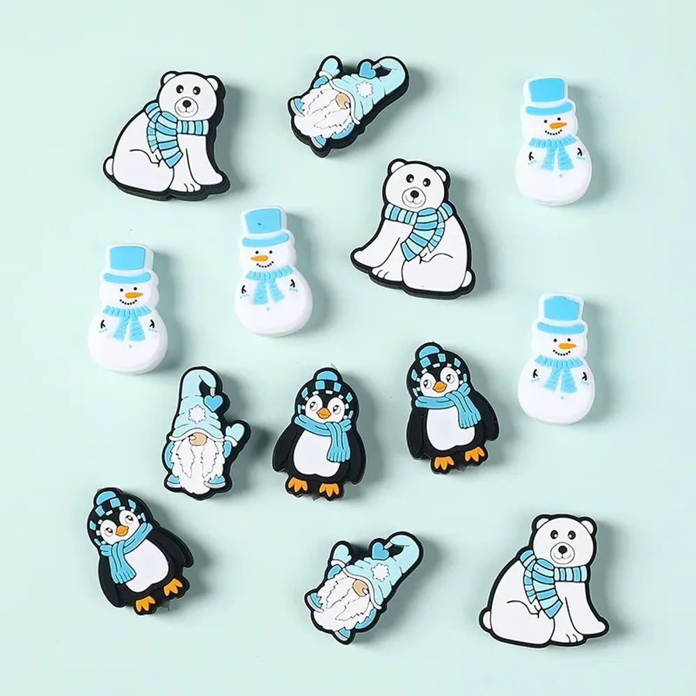 Flatback Blue Christmas Silicone Focal Beads for DIY Pens Keychains