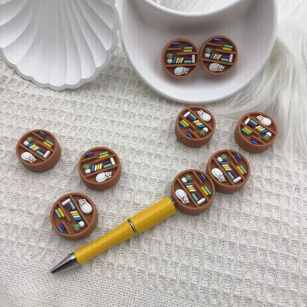 Flatback Bookshelf Silicone Focal Beads for DIY Pens Keychains Bracelet