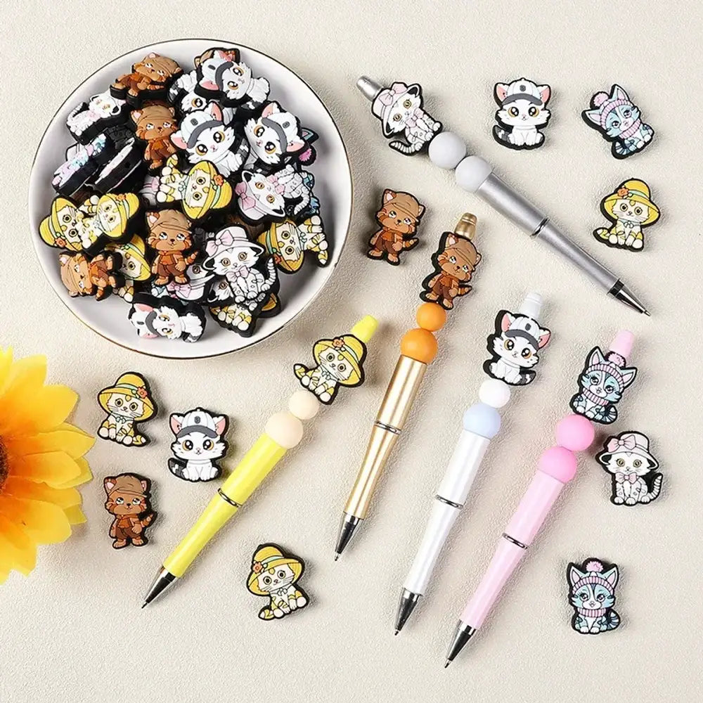 Flatback Cartoon Cat Silicone Focal Beads for DIY Pens Keychains