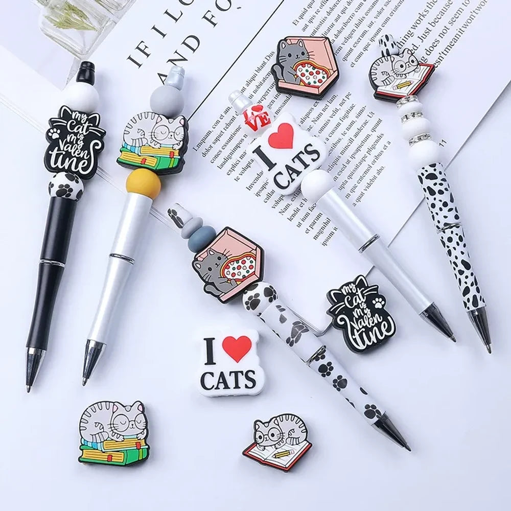 Flatback Cat Silicone Focal Beads for DIY Pens Keychains