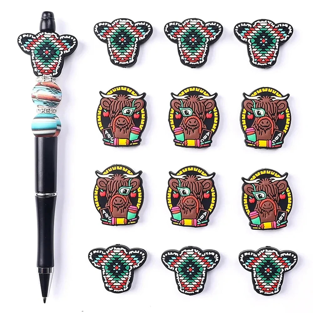 Flatback Cattle Silicone Focal Beads for DIY Pens Keychains