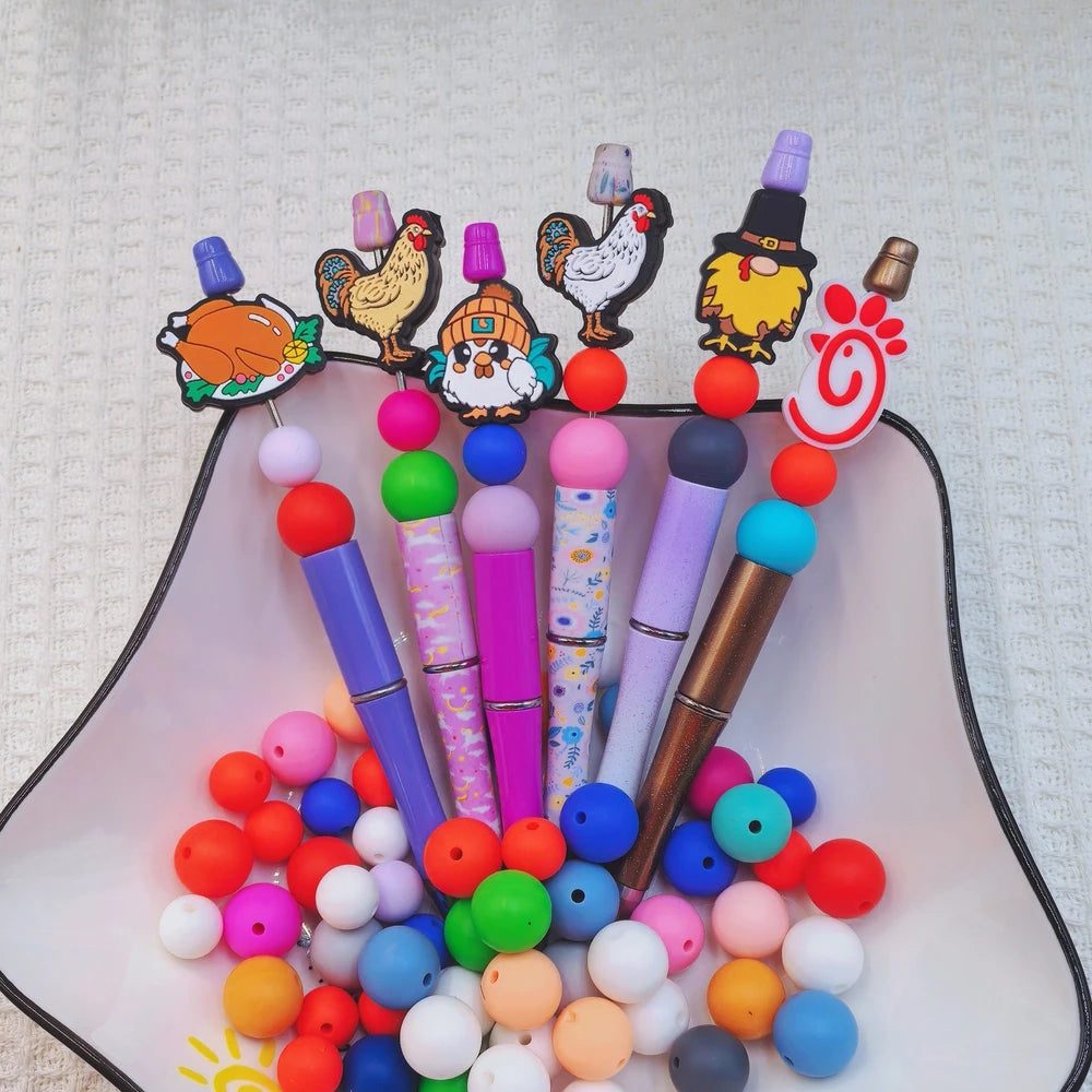 Flatback Chicken Silicone Focal Beads for DIY Pens Bracelet Keychains