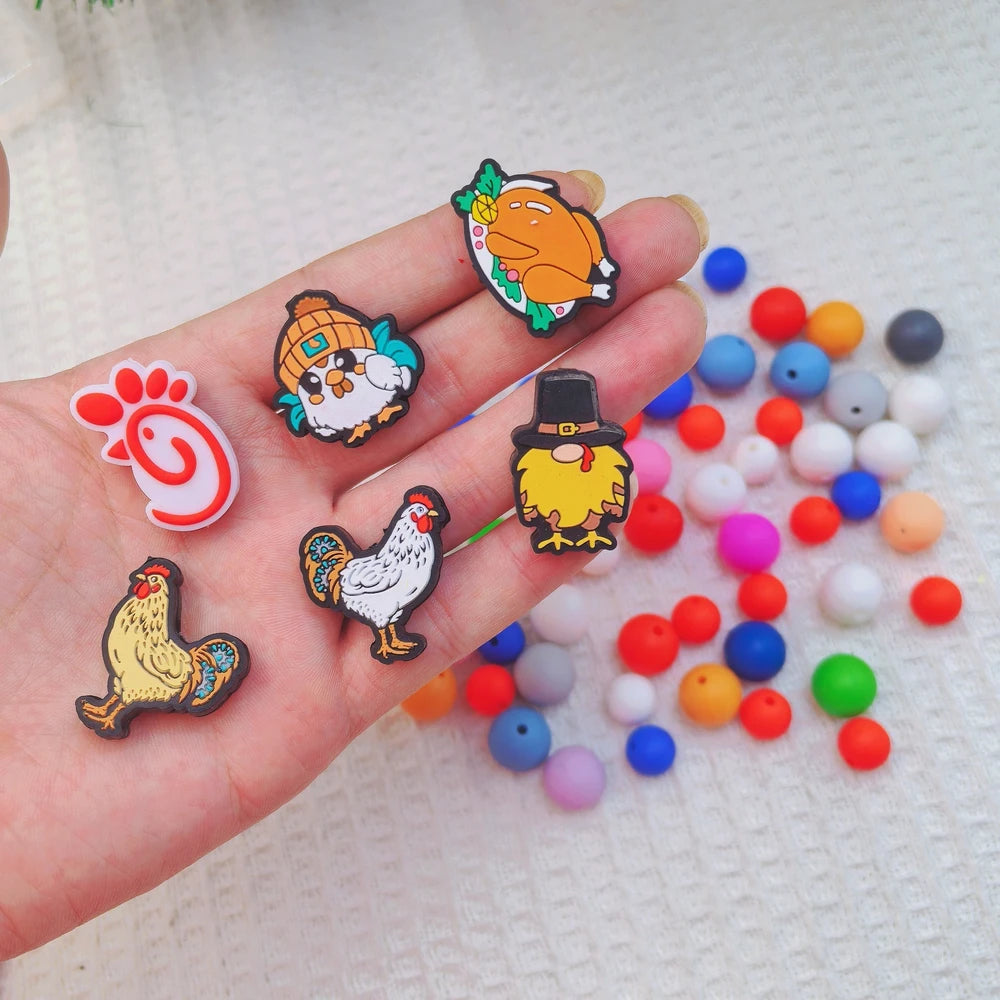 Flatback Chicken Silicone Focal Beads for DIY Pens Bracelet Keychains