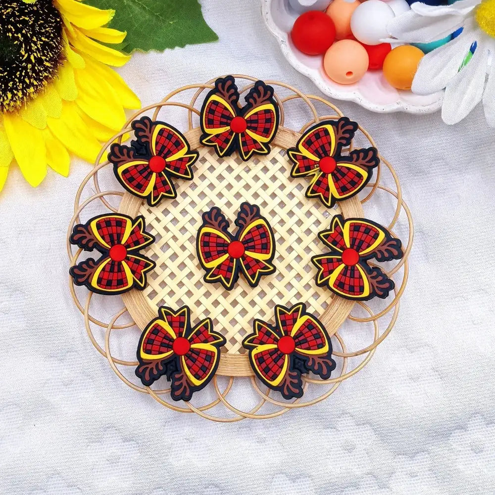 Flatback Christmas Bowtie Silicone Focal Beads for DIY Pens Keychain Bracelet