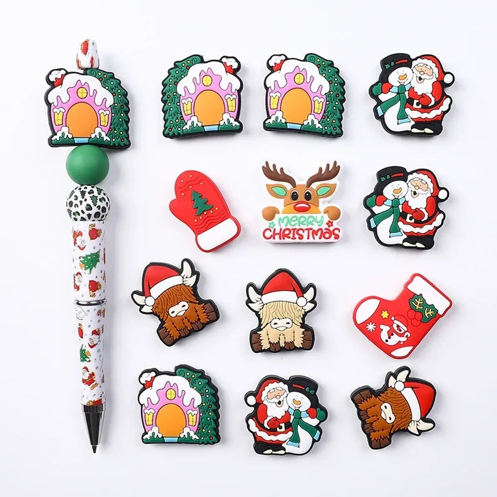 Flatback Christmas Silicone Focal Beads for DIY Pens Keychains