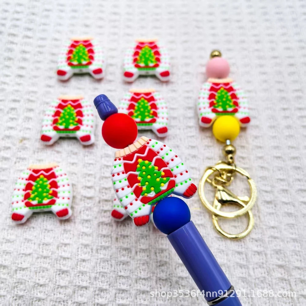 Flatback Christmas Theme Silicone Focal Beads for DIY Pens Keychain Bracelet