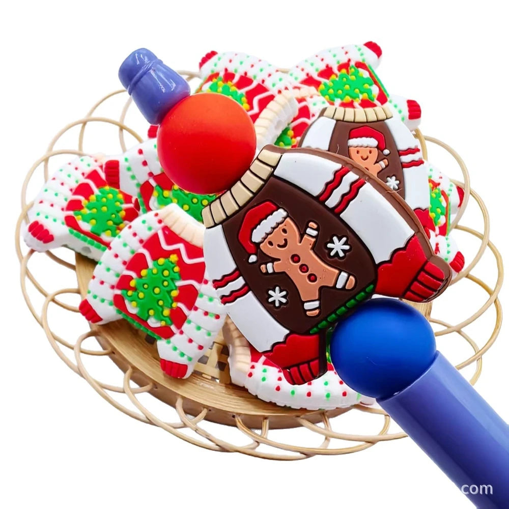 Flatback Christmas Theme Silicone Focal Beads for DIY Pens Keychain Bracelet