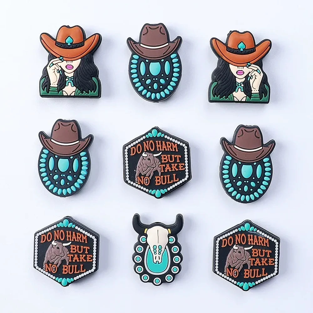 Flatback Cowboy Series Silicone Focal Beads for DIY Pens Keychains