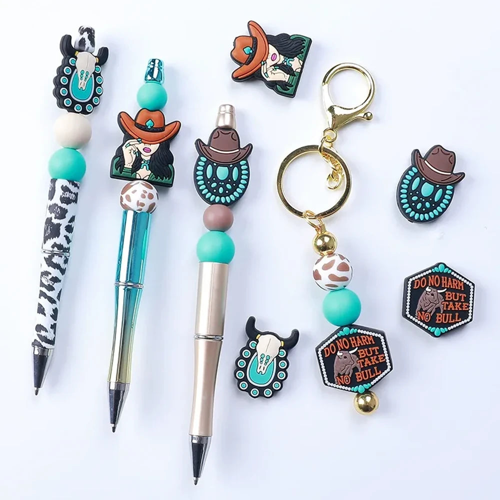 Flatback Cowboy Series Silicone Focal Beads for DIY Pens Keychains