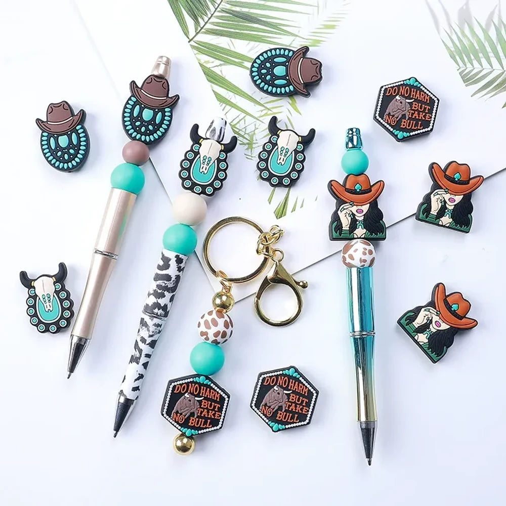 Flatback Cowboy Silicone Focal Beads for DIY Pens Keychains