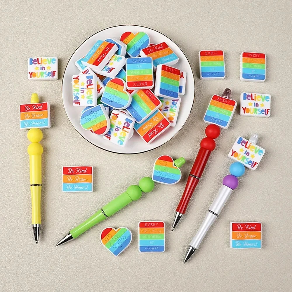 Flatback Creative Letters Silicone Focal Beads for DIY Pens Keychains