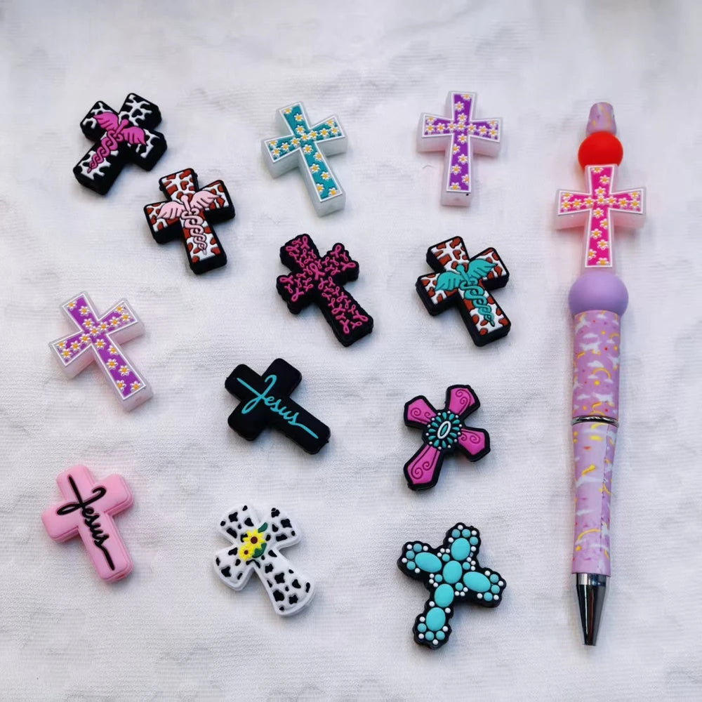 Flatback Cross Series Silicone Focal Beads for DIY Pens Keychains
