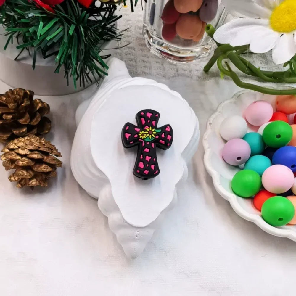 Flatback Cross Series Silicone Focal Beads for DIY Pens Keychains