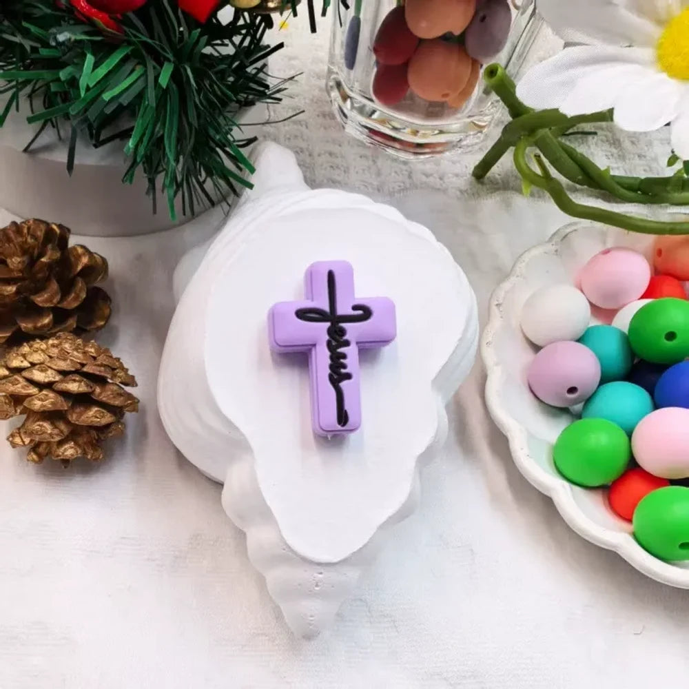 Flatback Cross Series Silicone Focal Beads for DIY Pens Keychains
