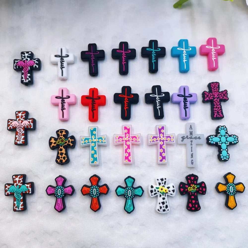 Flatback Cross Series Silicone Focal Beads for DIY Pens Keychains