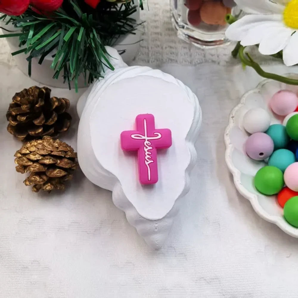 Flatback Cross Series Silicone Focal Beads for DIY Pens Keychains