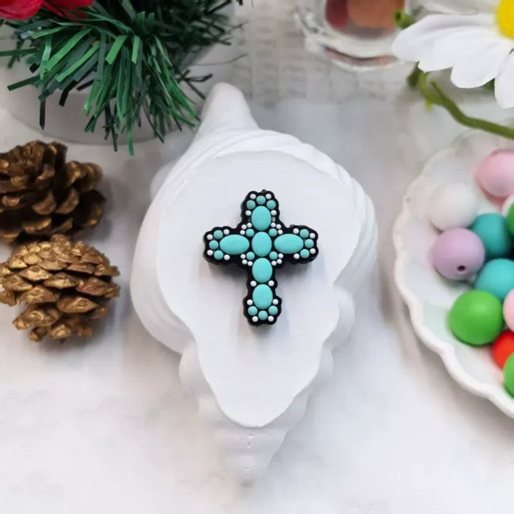 Flatback Cross Series Silicone Focal Beads for DIY Pens Keychains