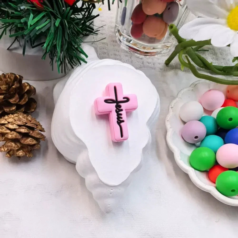 Flatback Cross Series Silicone Focal Beads for DIY Pens Keychains