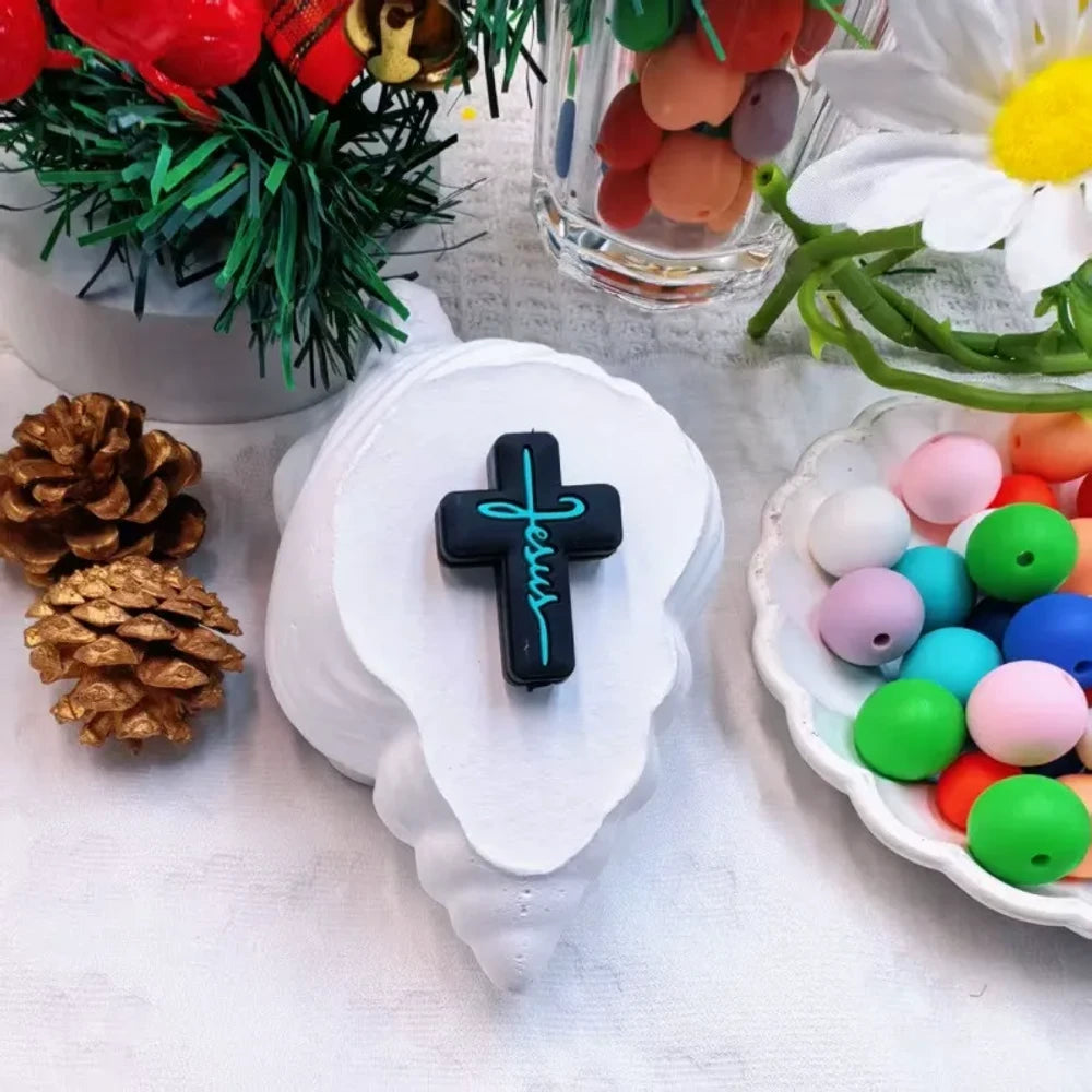 Flatback Cross Series Silicone Focal Beads for DIY Pens Keychains