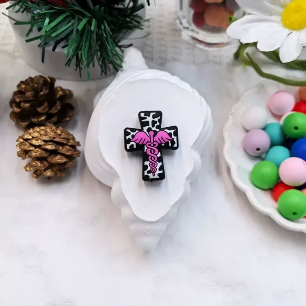 Flatback Cross Series Silicone Focal Beads for DIY Pens Keychains