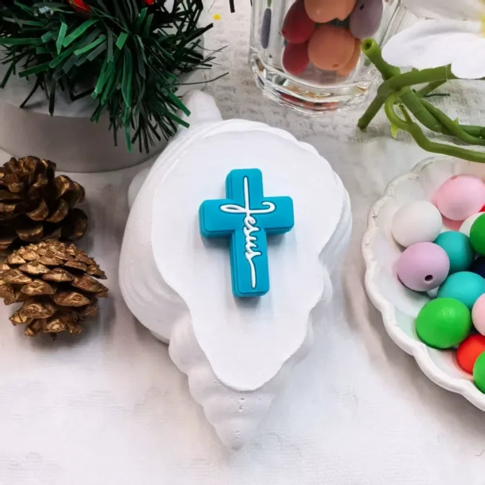 Flatback Cross Series Silicone Focal Beads for DIY Pens Keychains