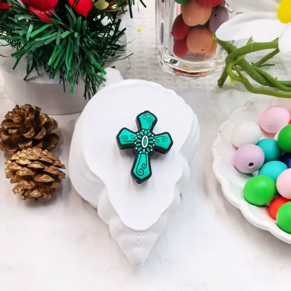 Flatback Cross Series Silicone Focal Beads for DIY Pens Keychains