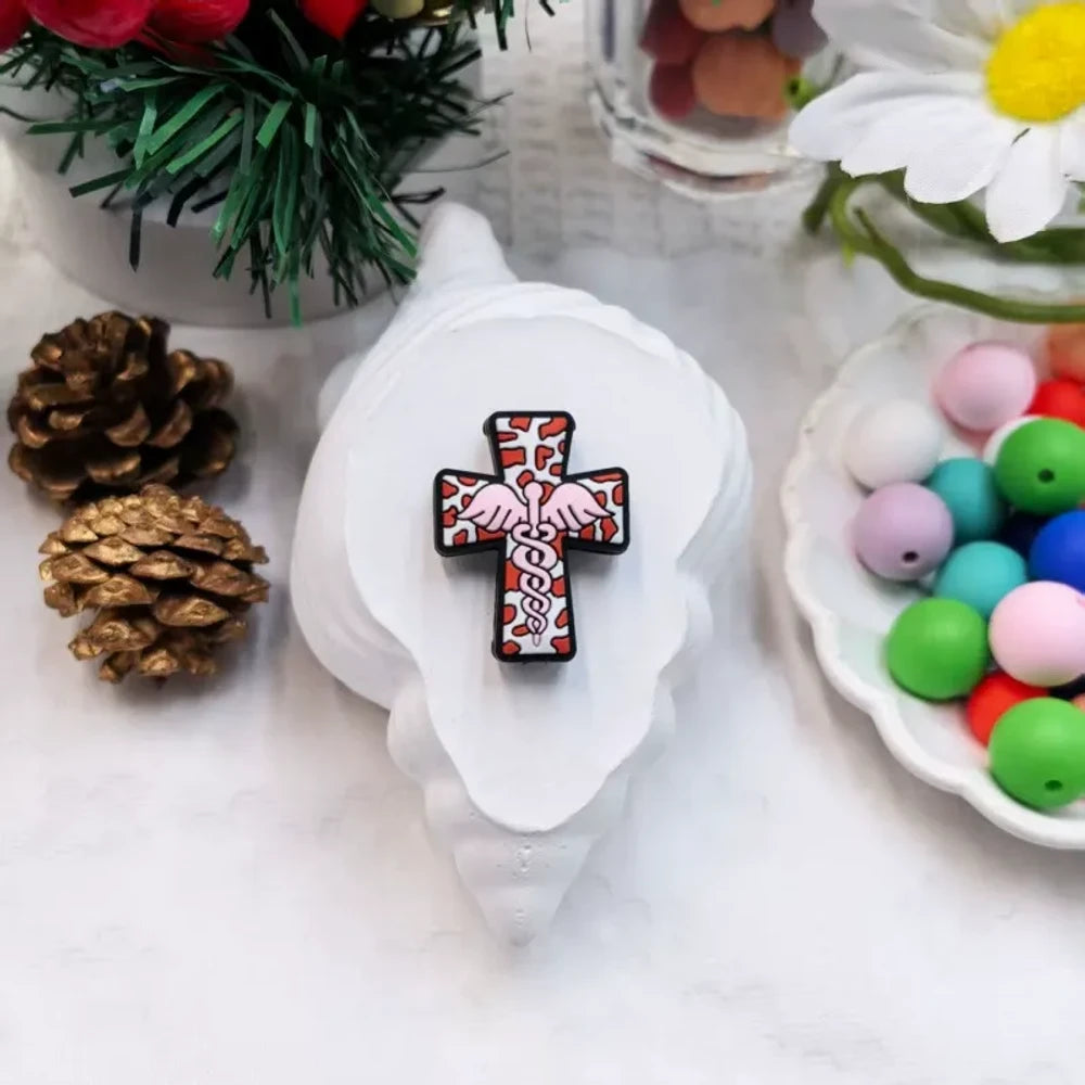 Flatback Cross Series Silicone Focal Beads for DIY Pens Keychains