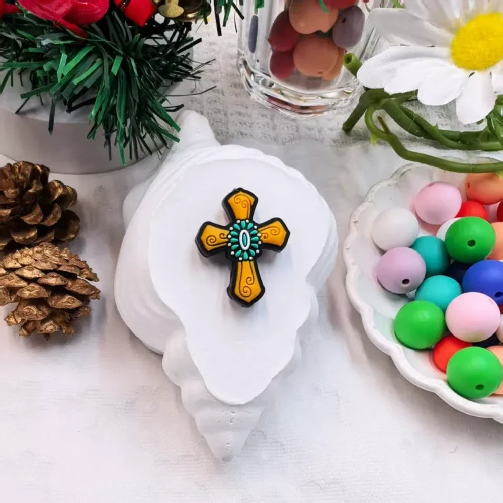 Flatback Cross Series Silicone Focal Beads for DIY Pens Keychains