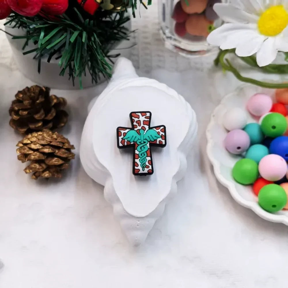 Flatback Cross Series Silicone Focal Beads for DIY Pens Keychains