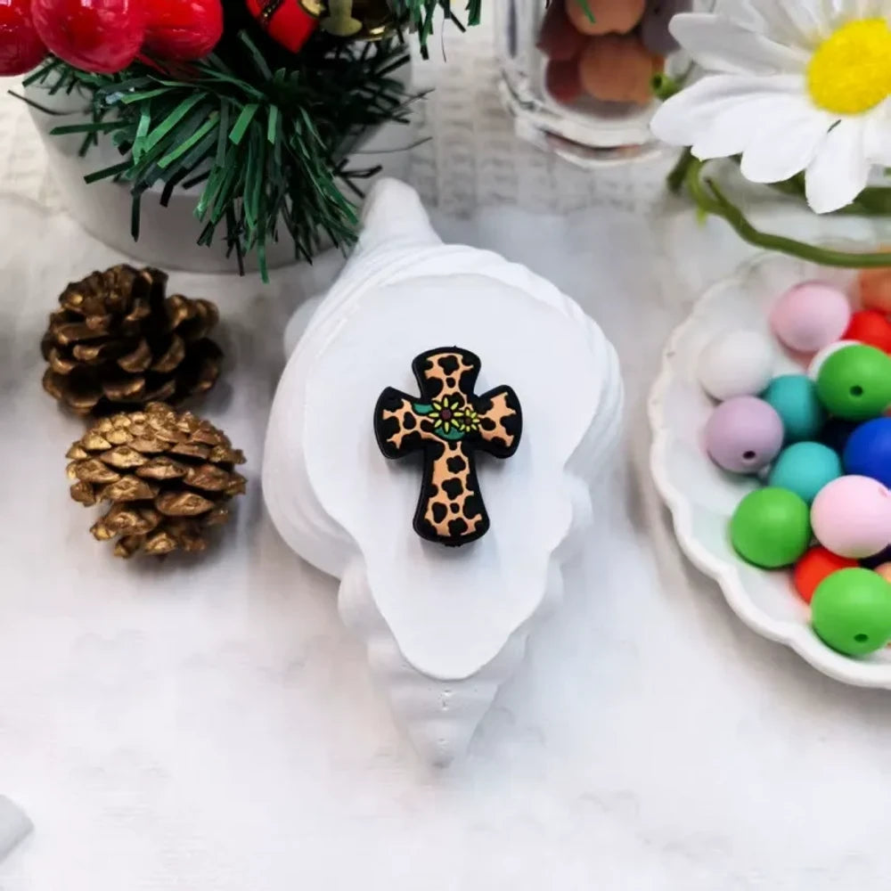 Flatback Cross Series Silicone Focal Beads for DIY Pens Keychains