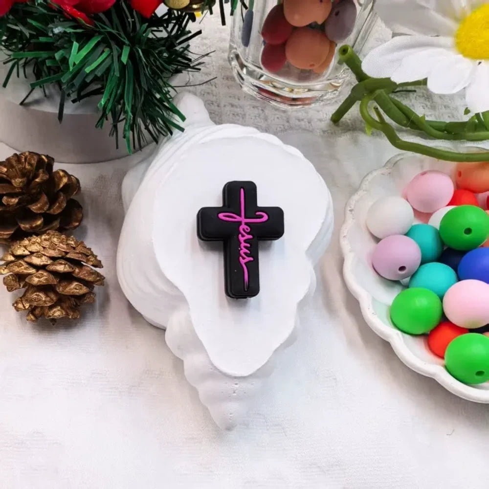 Flatback Cross Series Silicone Focal Beads for DIY Pens Keychains
