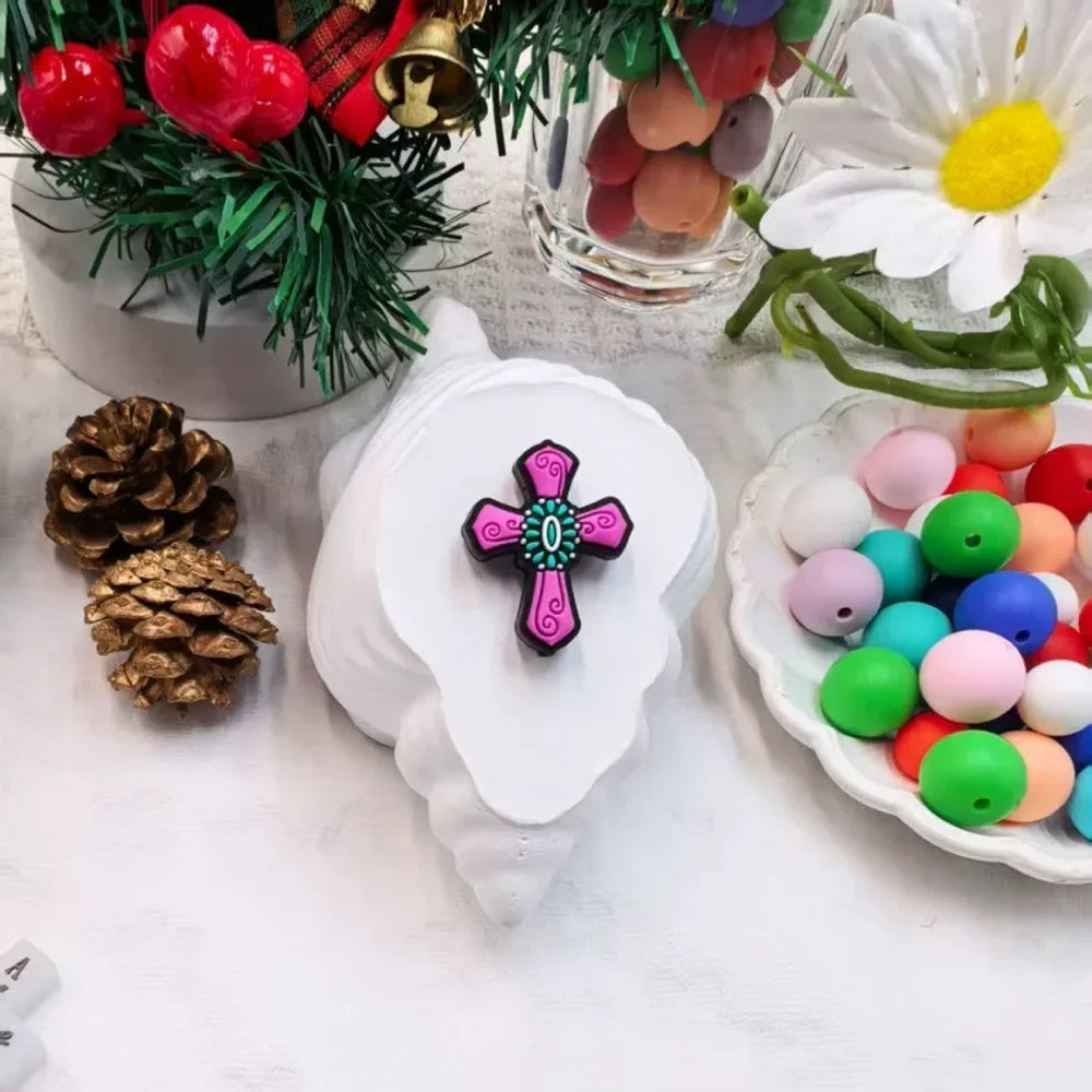 Flatback Cross Series Silicone Focal Beads for DIY Pens Keychains