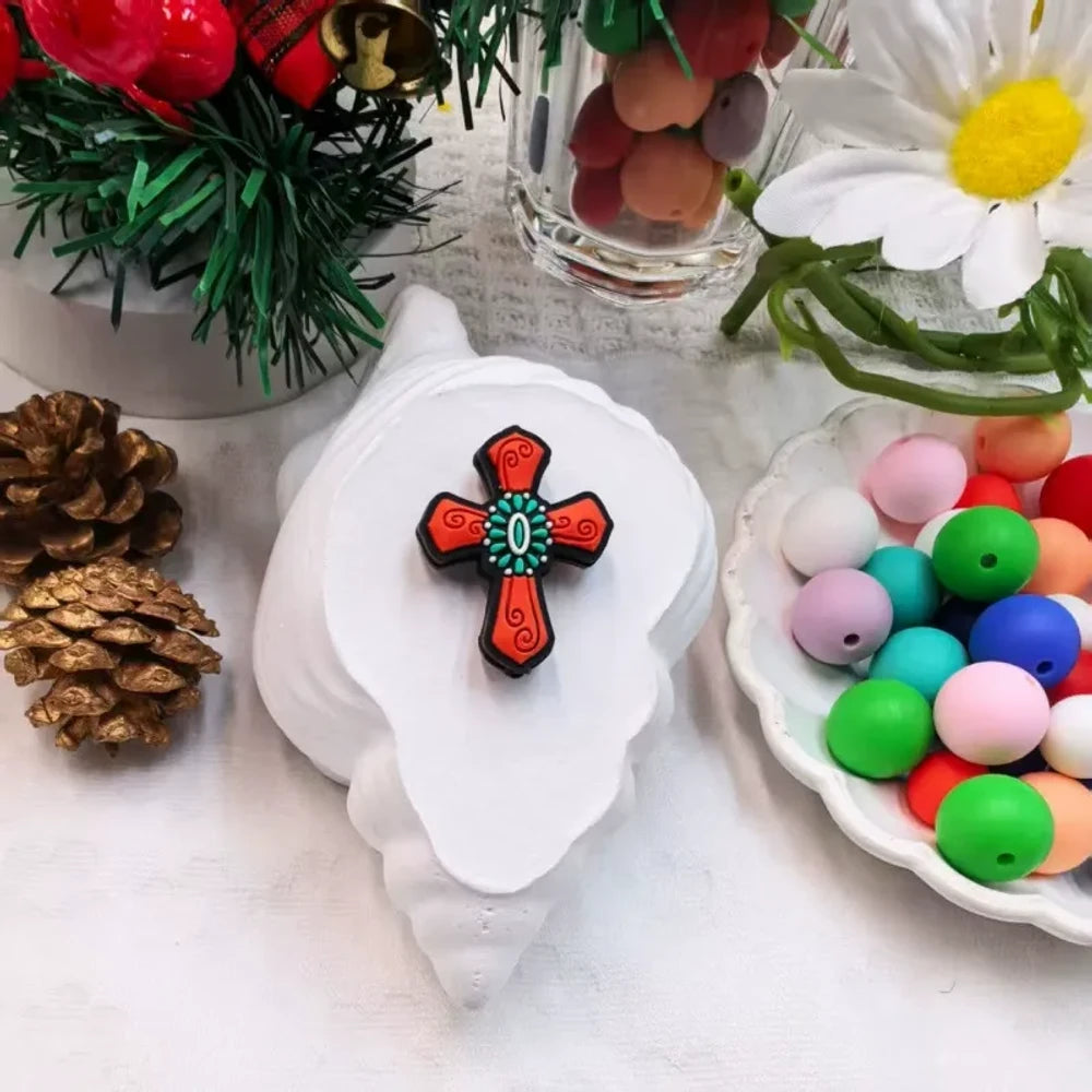 Flatback Cross Series Silicone Focal Beads for DIY Pens Keychains