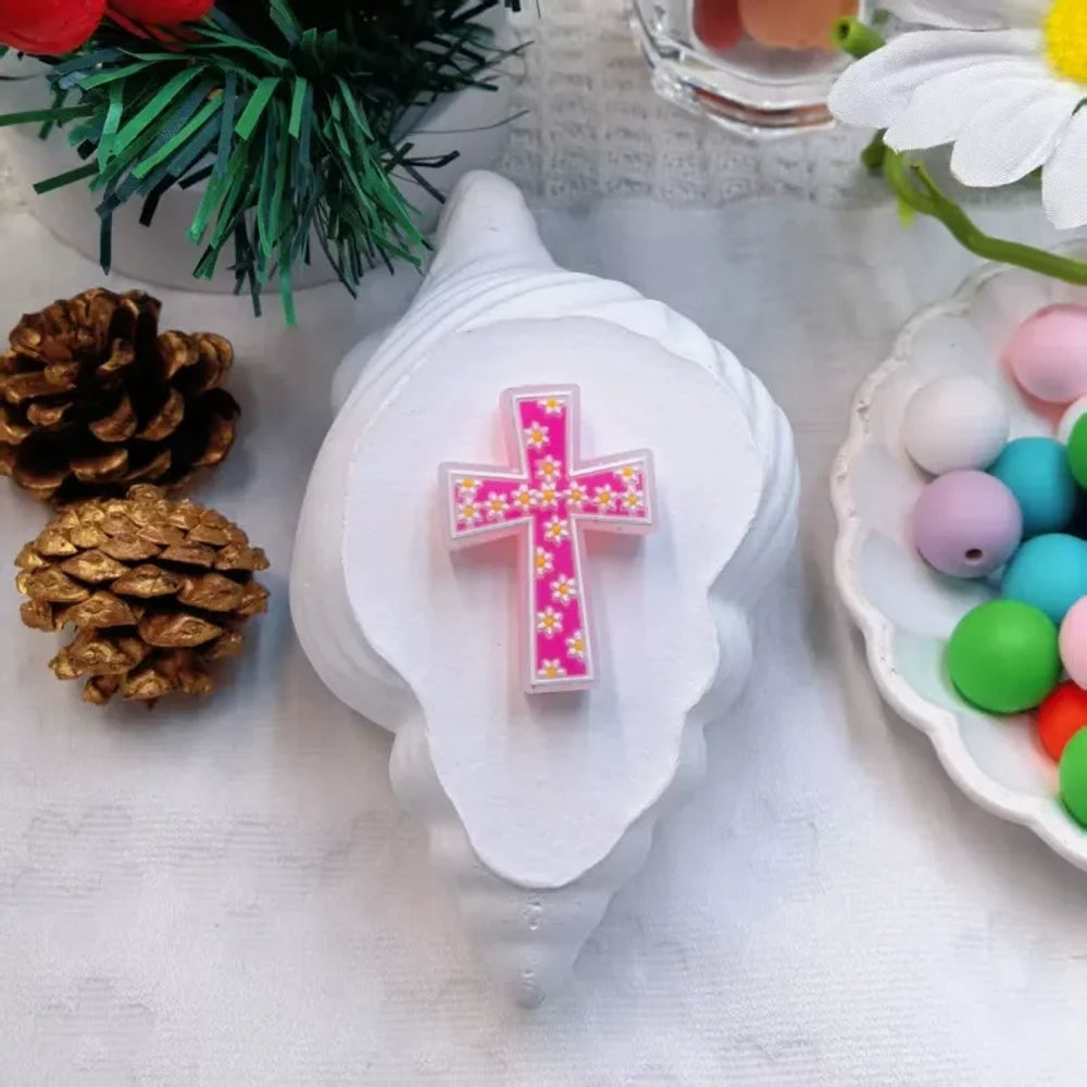Flatback Cross Series Silicone Focal Beads for DIY Pens Keychains