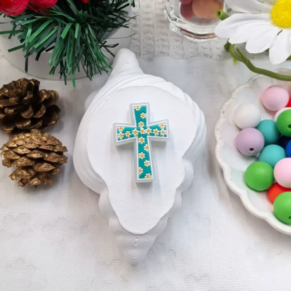 Flatback Cross Series Silicone Focal Beads for DIY Pens Keychains