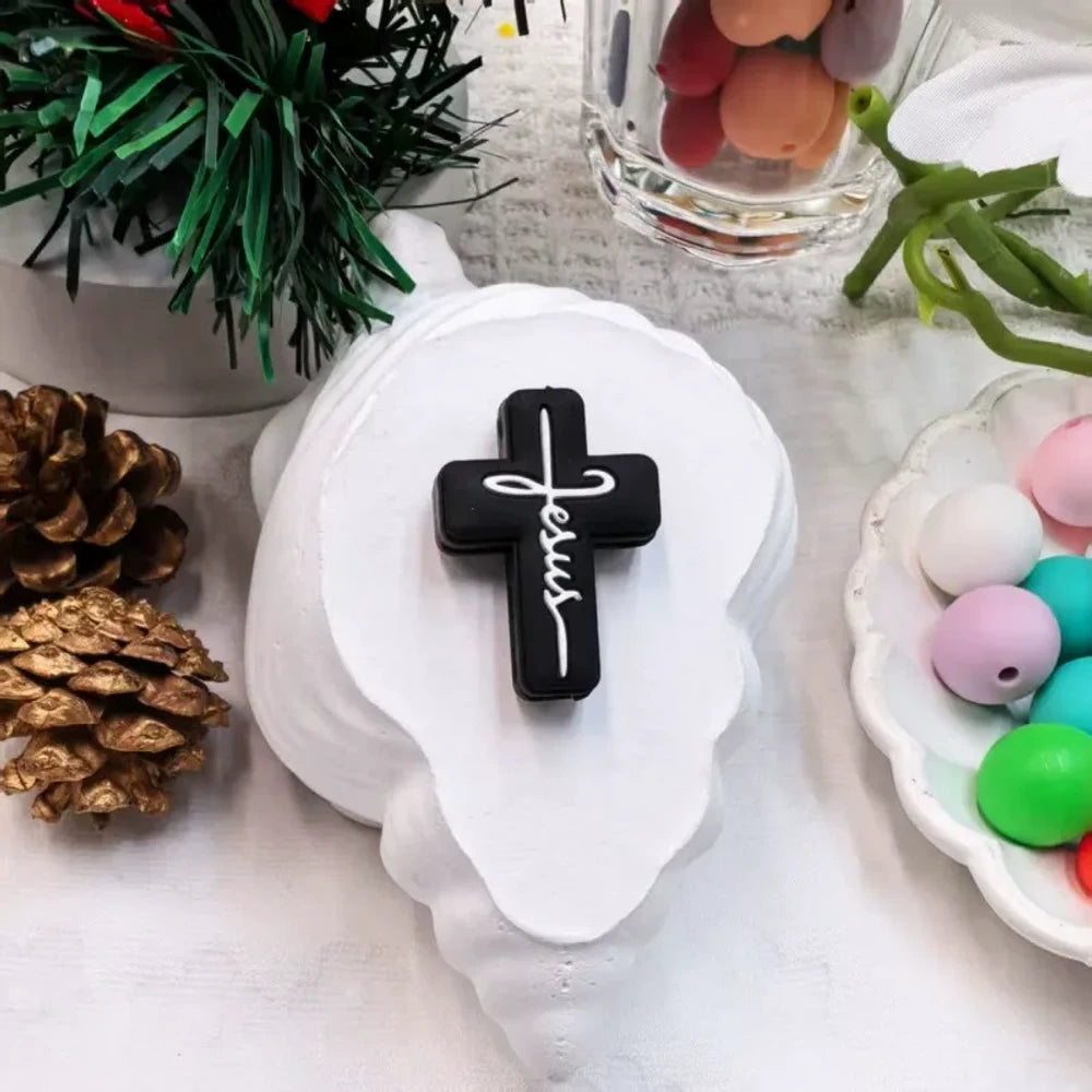 Flatback Cross Series Silicone Focal Beads for DIY Pens Keychains