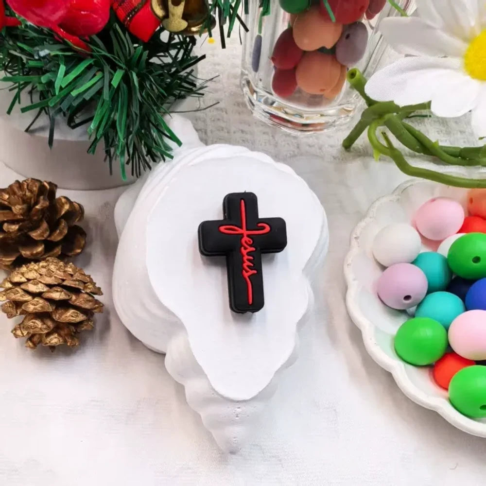 Flatback Cross Series Silicone Focal Beads for DIY Pens Keychains