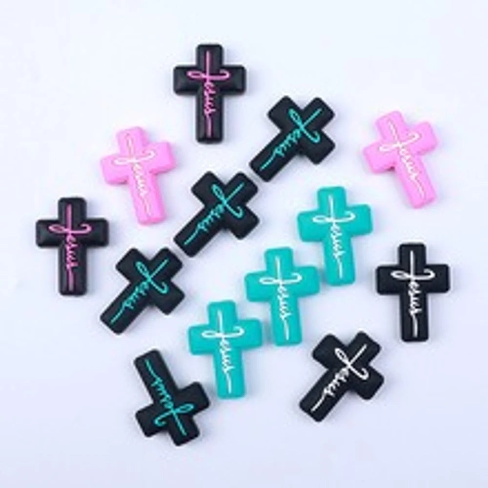 Flatback Cross Silicone Focal Beads for DIY Pens Keychains