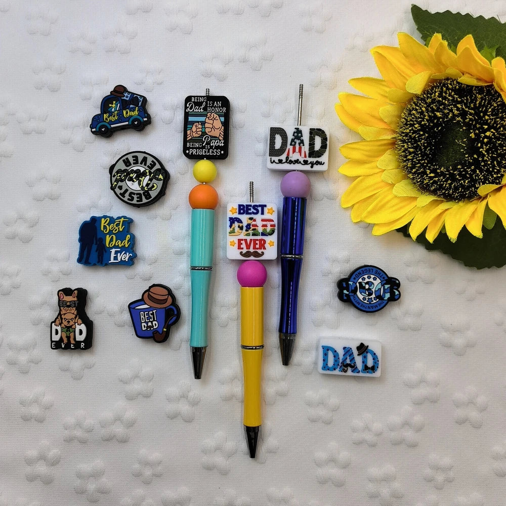 Flatback Dad Series Silicone Focal Beads for DIY Pens Keychains