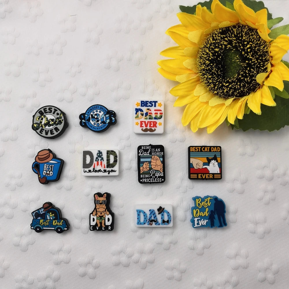 Flatback Dad Series Silicone Focal Beads for DIY Pens Keychains