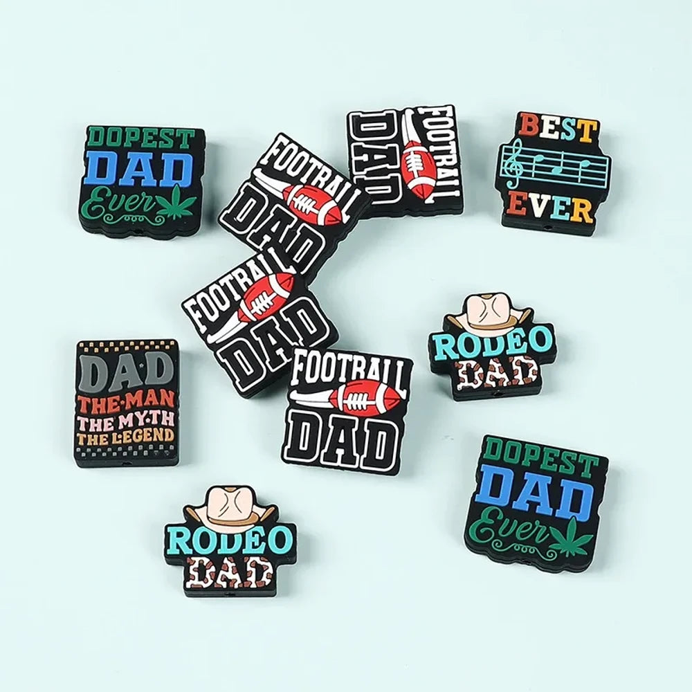 Flatback Dad Silicone Focal Beads for DIY Pens Keychains